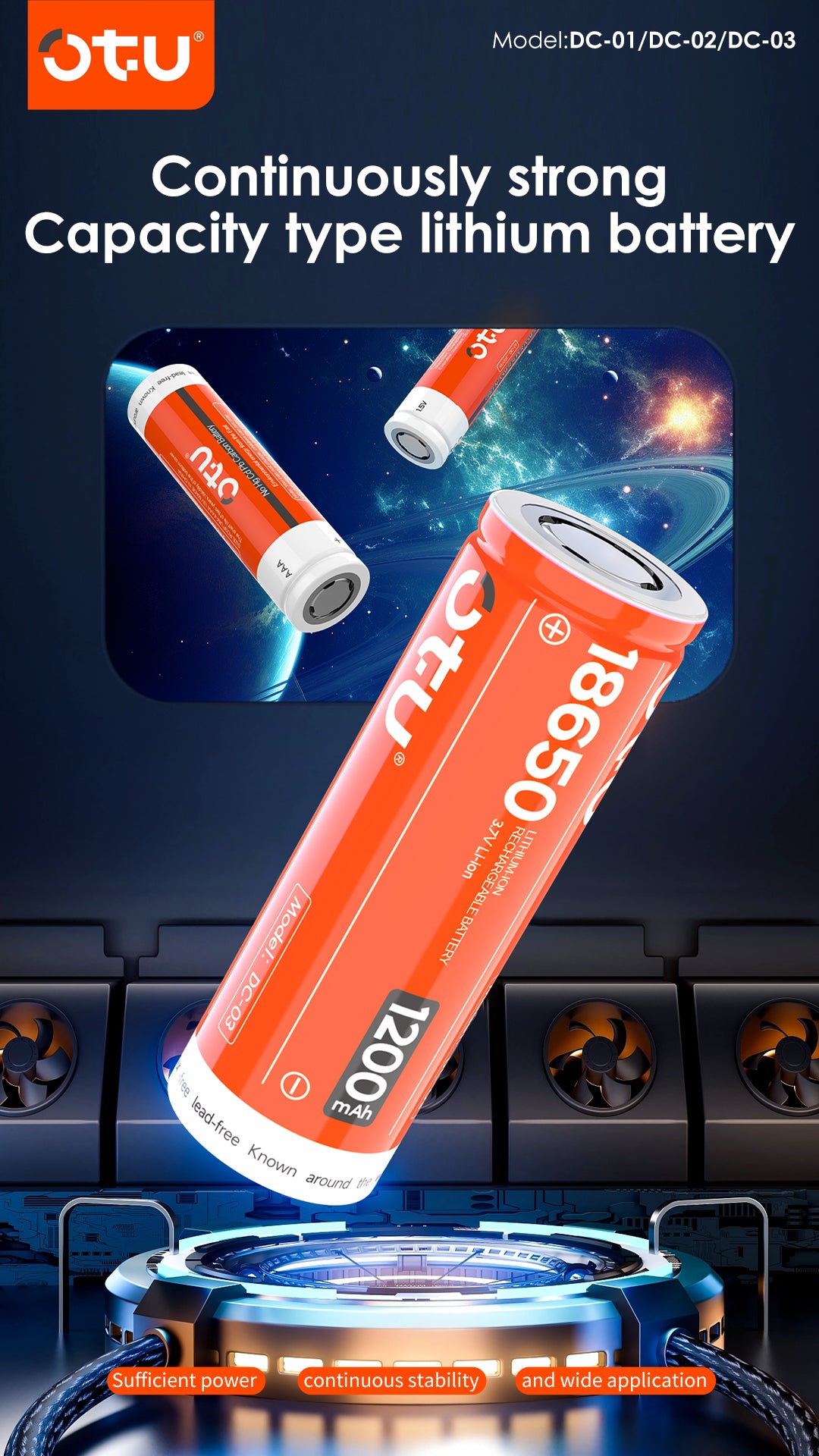 OTU DC01 Rechargeable Lithium Batteries - 300+ Cycles, High Capacity for Smart Home, Toys & More (DC-01/02/03)
