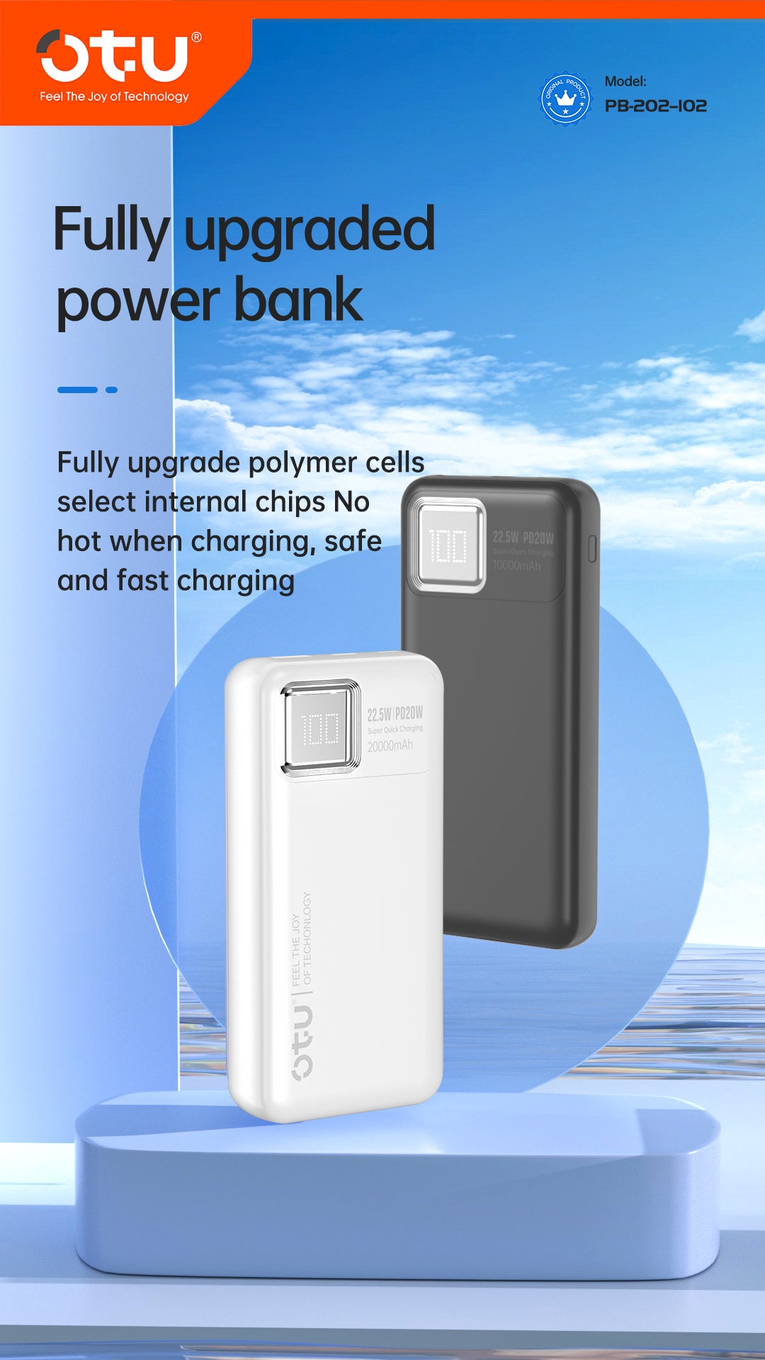 OTU PB102 10000mAh Power Bank with Digital Display – 22.5W High-Speed Portable Charger, Ultra-Safe Polymer Battery