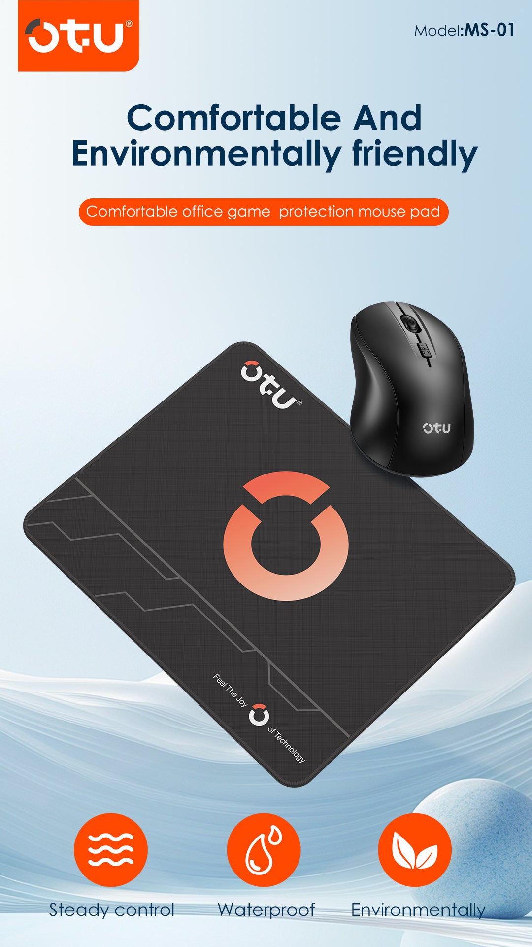 OTU MS01 Eco-Friendly Mouse Pad – 4mm Thick, Non-Slip, Waterproof, Odor-Free Gaming & Office Mousepad