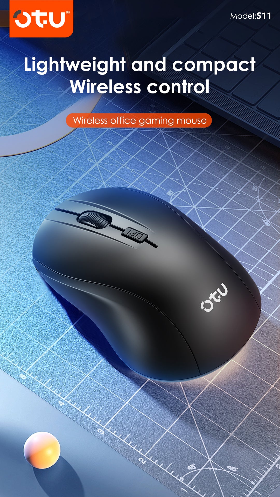 OTU S11 Wireless Mouse, 2.4G Silent Click Ergonomic Mouse with 3 Adjustable DPI, 3D Anti-Slip Scroll for PC, Laptop, Mac, Windows & mac IOS