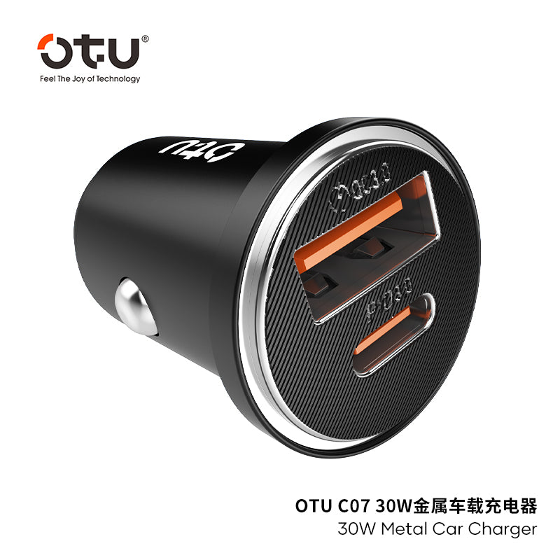 OTU CO7 30W Metal Car Charger – Dual Port USB C & USB A Fast Charger with Smart Chip for Cars & Trucks