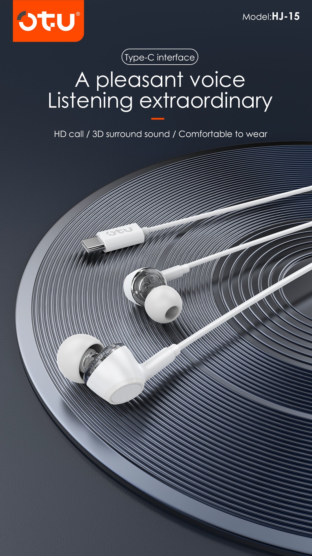 OTU HJ-15 Wired Earbuds with HD Call, Stereo Sound, Comfort Fit & Type-C Connection