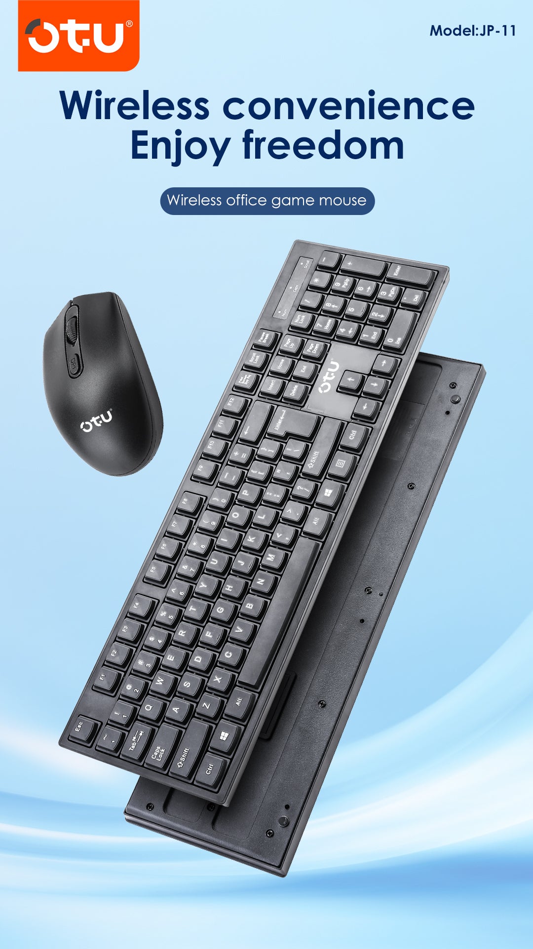 OTU JP-11 Wireless Keyboard with 104 Keys & Multimedia Shortcuts – 2.4G Plug & Play for Office & Gaming