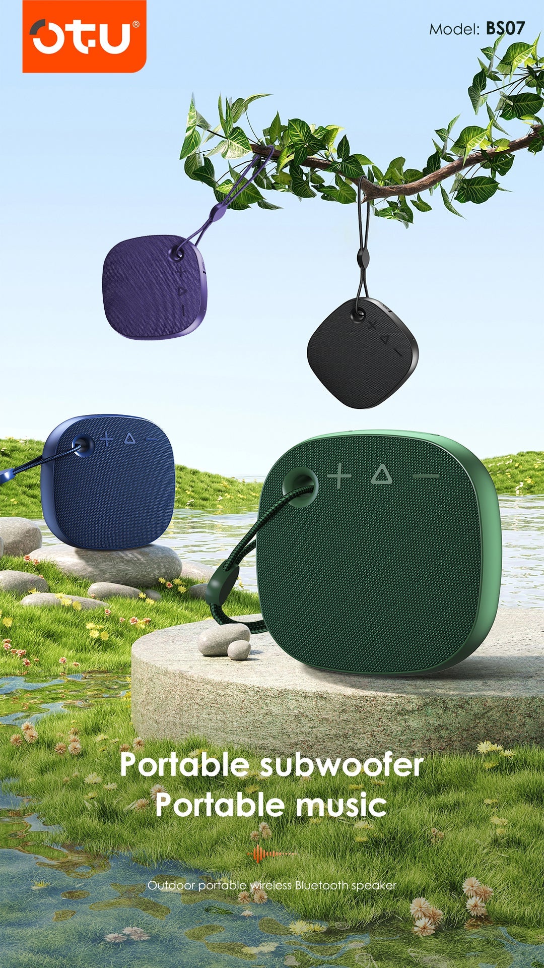Otu BS07 Portable Bluetooth Speaker with Shocking Bass, Bluetooth 5.3, 1200mAh Battery for Outdoor Travel and Music