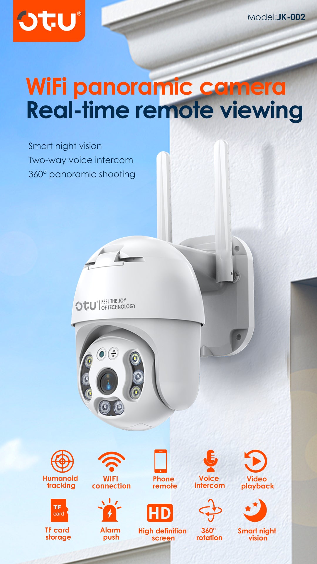 OTU JK002 360° WiFi Indoor Pan/Tilt Security Camera with Human Tracking & 2-Way Talk