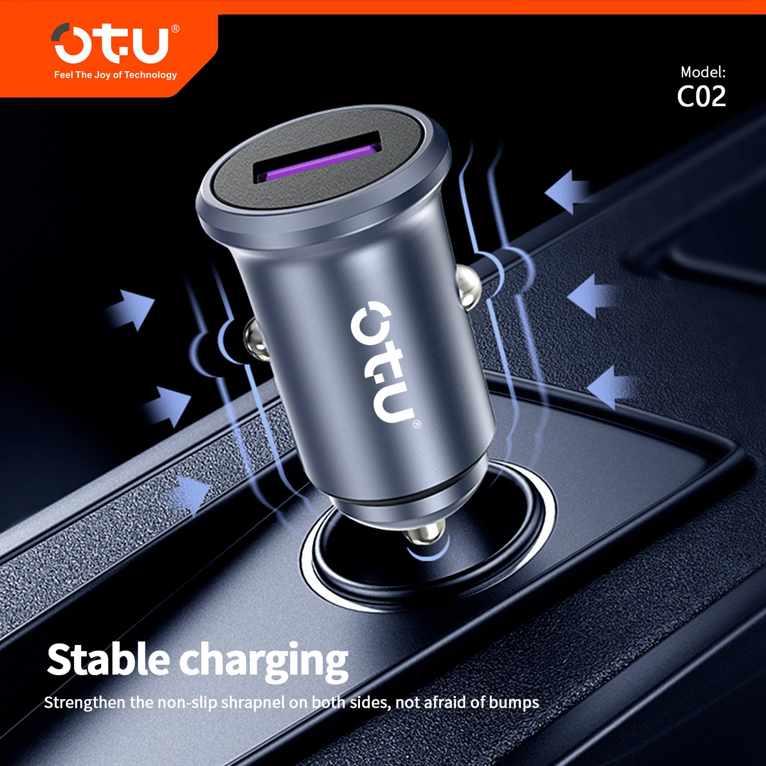 OTU C02 Mini Metal Car Charger with Smart Adaptive Fast Charging – 12V-24V Wide Voltage for Cars, Trucks & SUVs