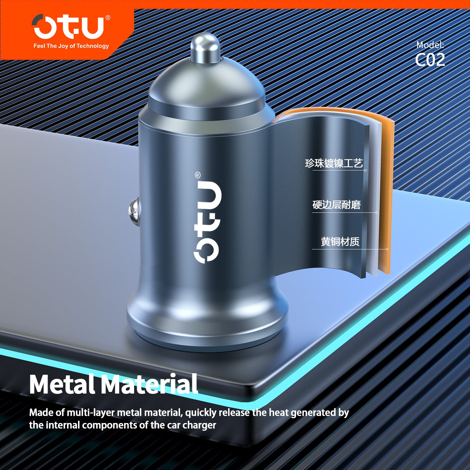 OTU C02 Mini Metal Car Charger with Smart Adaptive Fast Charging – 12V-24V Wide Voltage for Cars, Trucks & SUVs