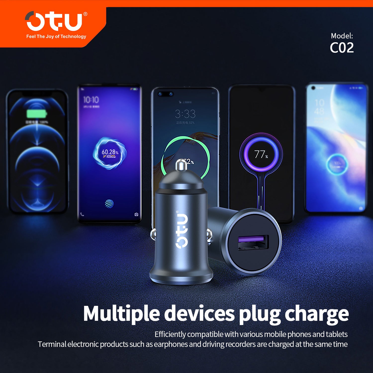 OTU C02 Mini Metal Car Charger with Smart Adaptive Fast Charging – 12V-24V Wide Voltage for Cars, Trucks & SUVs