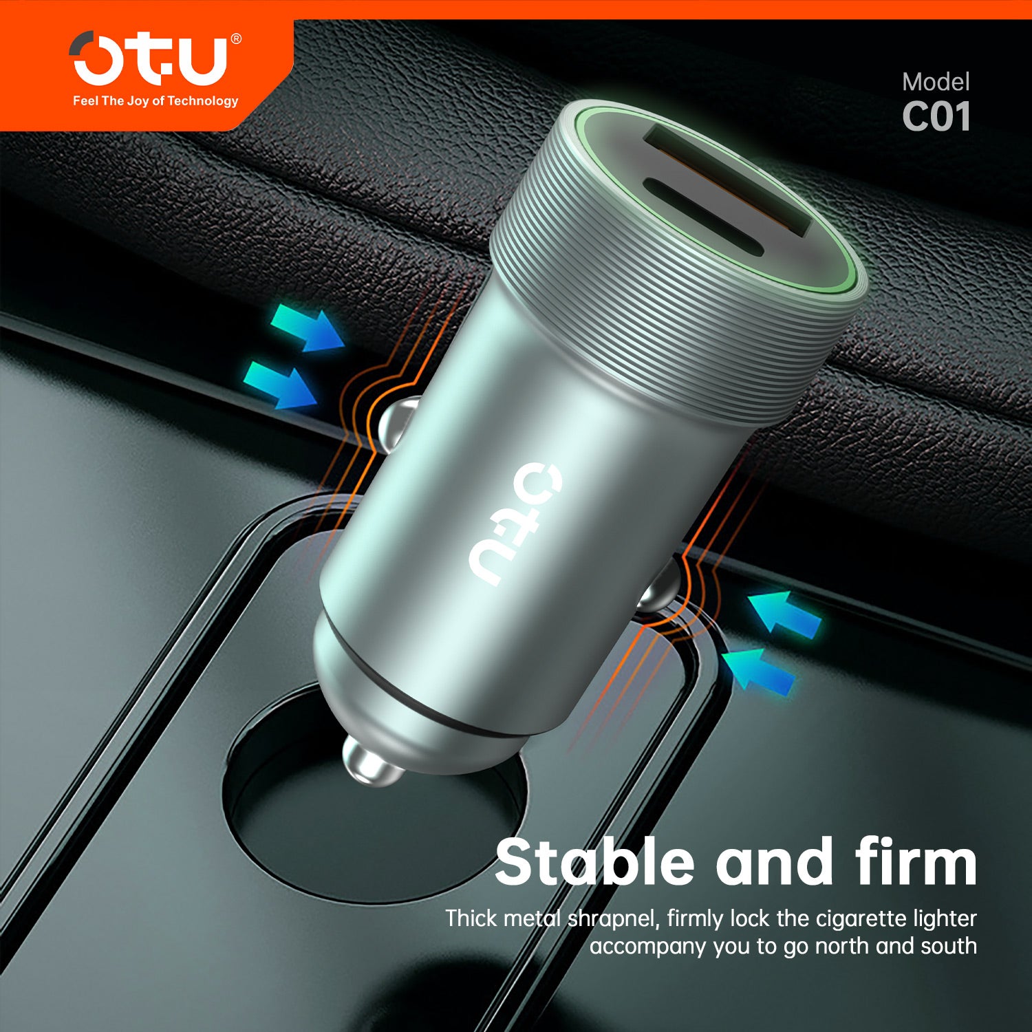 OTU C01 Metal Car Charger with QC3.0 & PD 20W Fast Charging – Safe and Durable Alloy Design