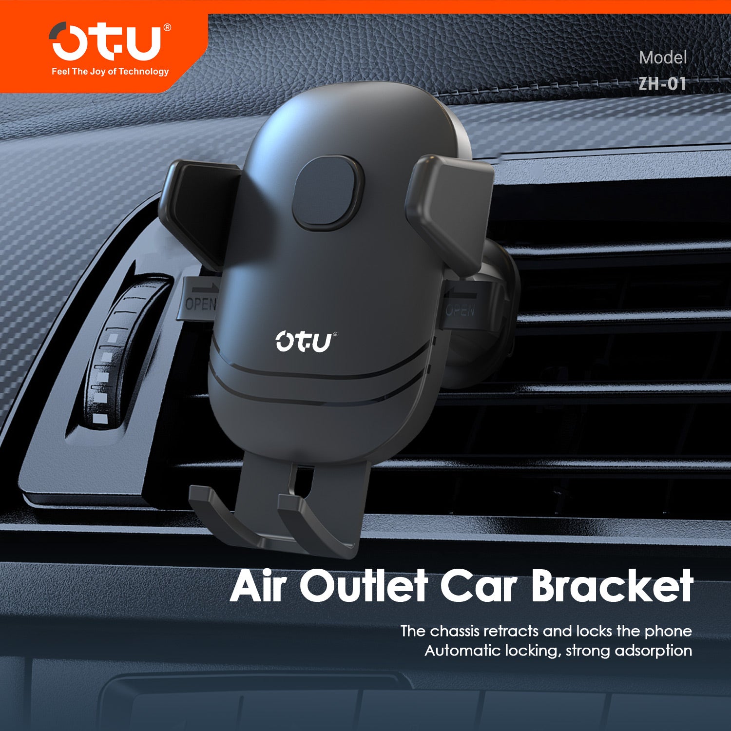OTU ZH01 Automatic Locking 360° Adjustable Car Phone Mount – Vent Clip Holder with Strong Grip, Charging Port Access