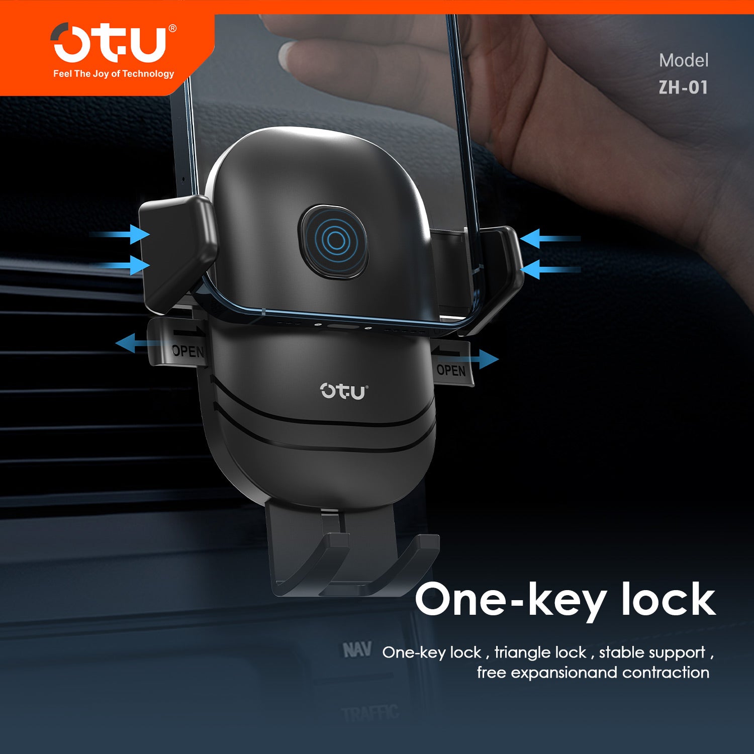 OTU ZH01 Automatic Locking 360° Adjustable Car Phone Mount – Vent Clip Holder with Strong Grip, Charging Port Access