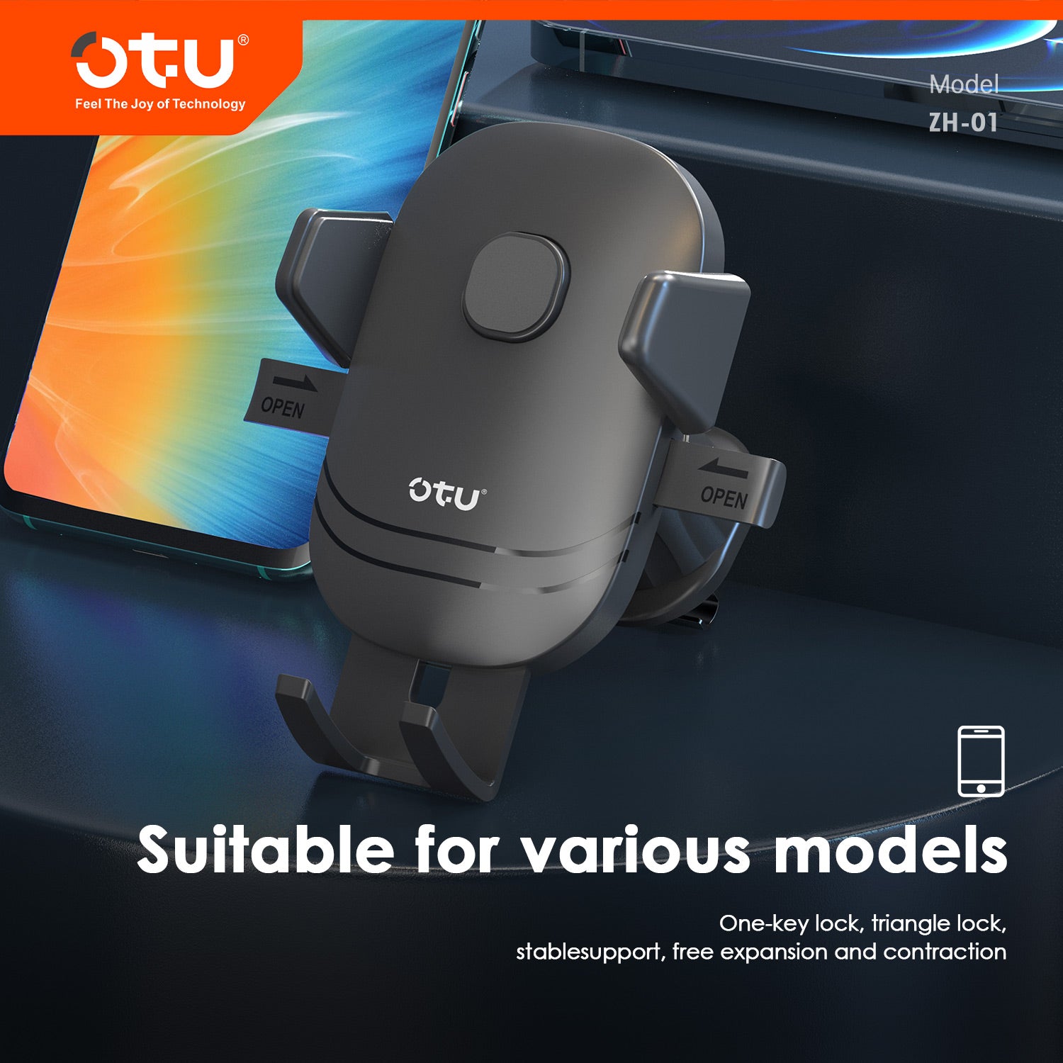 OTU ZH01 Automatic Locking 360° Adjustable Car Phone Mount – Vent Clip Holder with Strong Grip, Charging Port Access