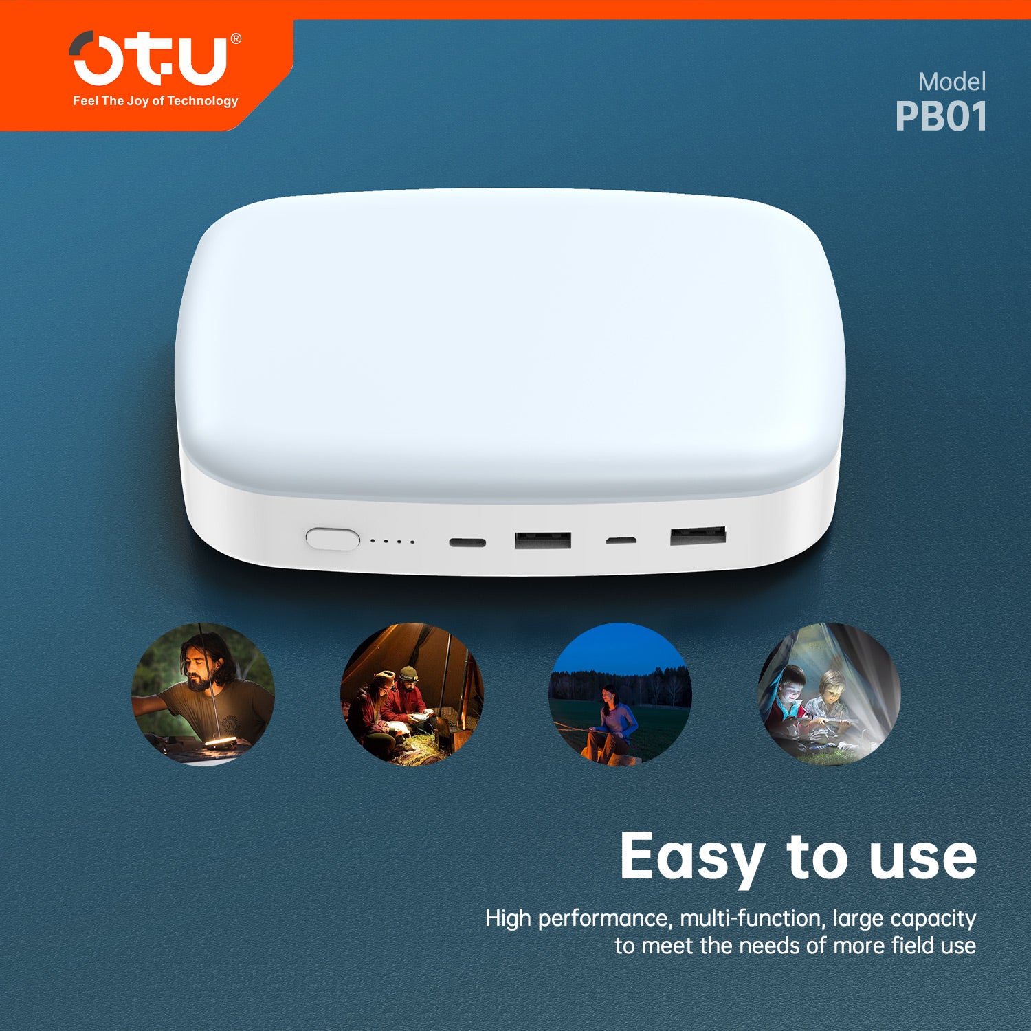 OTU PB01 Outdoor Portable Power Bank with 5W LED Light – Dual Input/Output, Large Capacity for Camping, Emergencies, and Outdoor Use