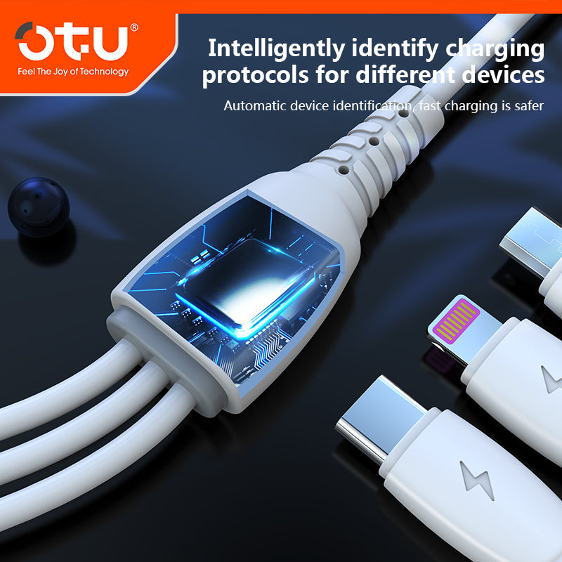 OTU DL06 3-in-1 Fast Charging Cable | Triple Head Simultaneous Charging for iPhone & Android | 3A Braided Multi Device Cable
