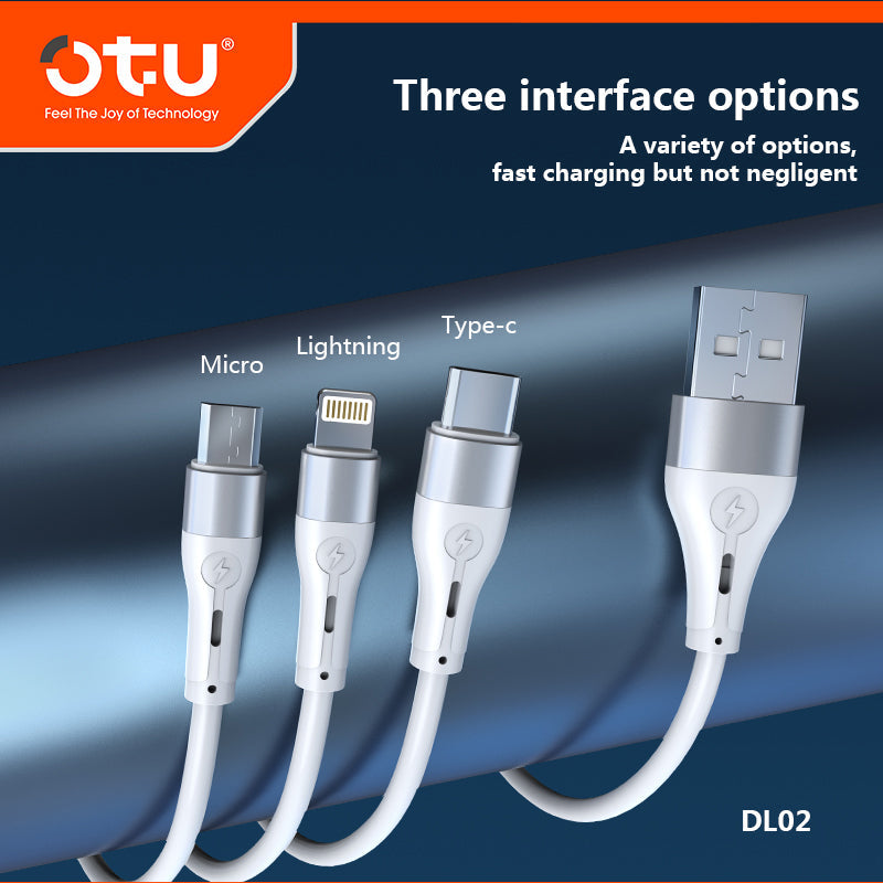 OTU DL02 Liquid Silicone Fast Charging Data Cable - 50% Faster Charge, 3-in-1 Compatible, Durable & Safe