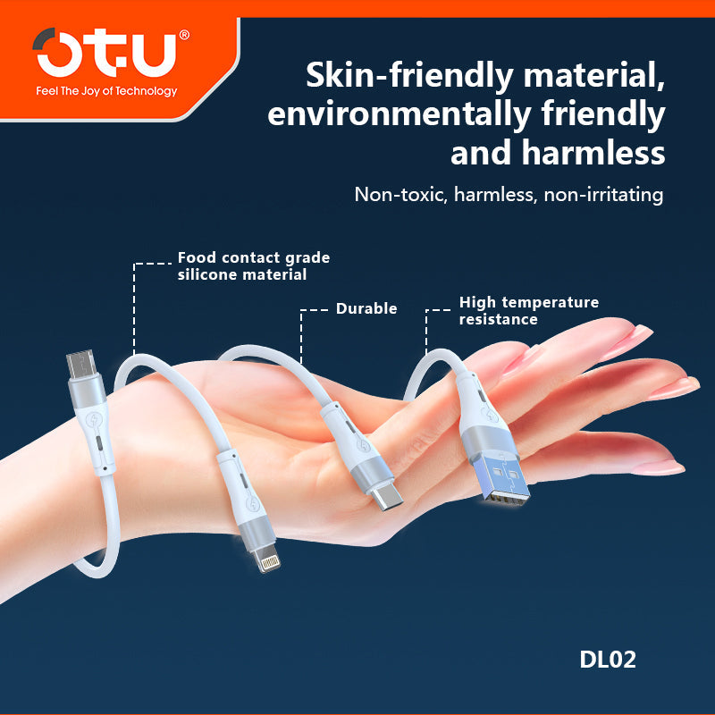 OTU DL02 Liquid Silicone Fast Charging Data Cable - 50% Faster Charge, 3-in-1 Compatible, Durable & Safe
