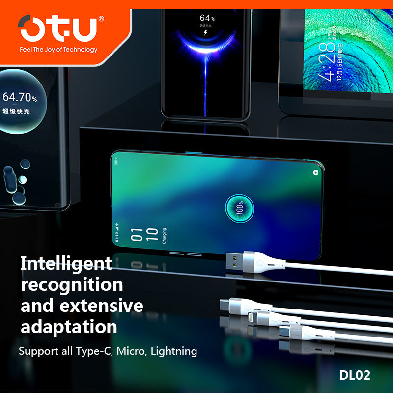 OTU DL02 Liquid Silicone Fast Charging Data Cable - 50% Faster Charge, 3-in-1 Compatible, Durable & Safe