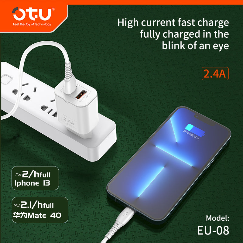 OTU AU01 2.4A Dual Port Smart Fast Charger β Quick Charge with Safety Protection for iPhone & Android Devices