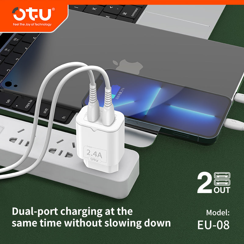 OTU AU01 2.4A Dual Port Smart Fast Charger β Quick Charge with Safety Protection for iPhone & Android Devices