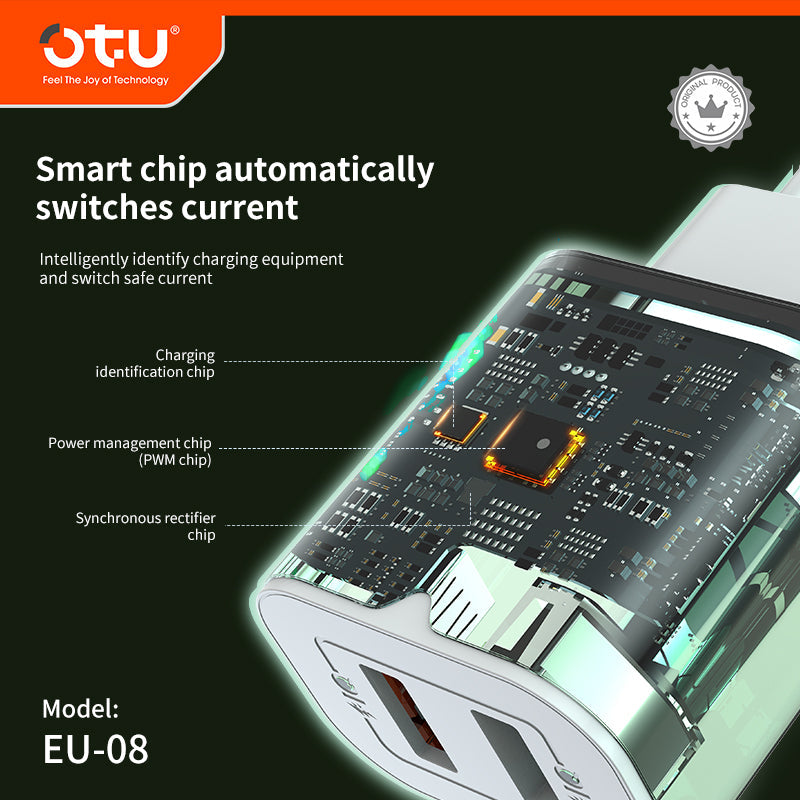 OTU AU01 2.4A Dual Port Smart Fast Charger β Quick Charge with Safety Protection for iPhone & Android Devices