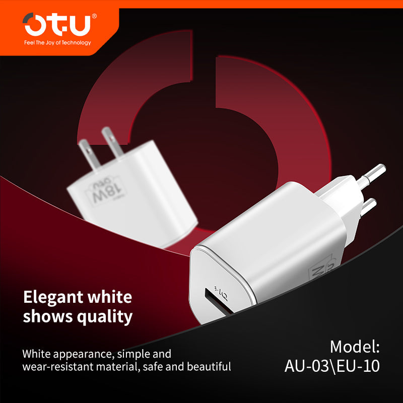 OTU AU03 18W Smart Fast Charger - Safe QC3.0 Single Port Wall Adapter for iPhone, Huawei, and More (US/EU Plug Options)