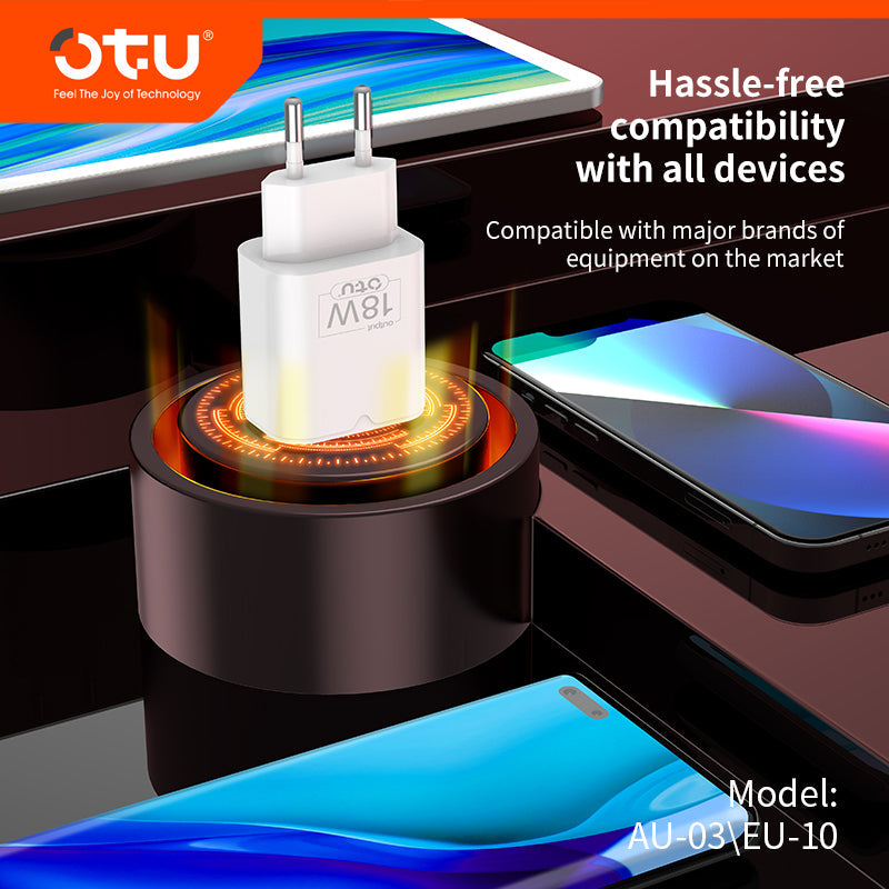 OTU AU03 18W Smart Fast Charger - Safe QC3.0 Single Port Wall Adapter for iPhone, Huawei, and More (US/EU Plug Options)