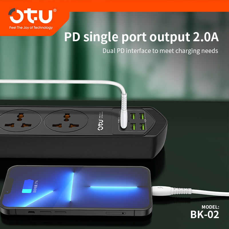 OTU BK02 3000W Power Strip with 2 USB-C PD Ports & 4 USB Ports, Universal International Outlet Travel Adapter