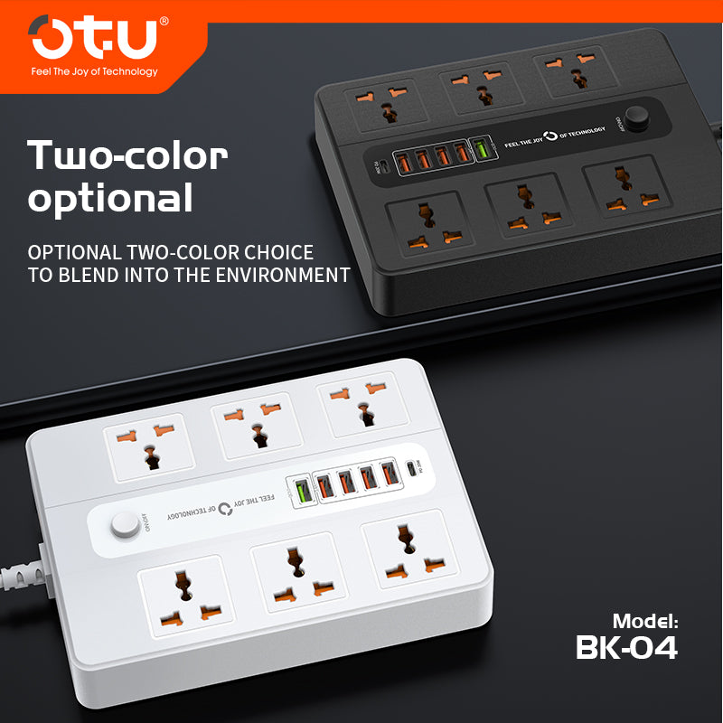 OTU BK04 Master Control Power Strip with 20W PD USB-C, Universal Outlets, Wide Spacing, 3000W for Desktop