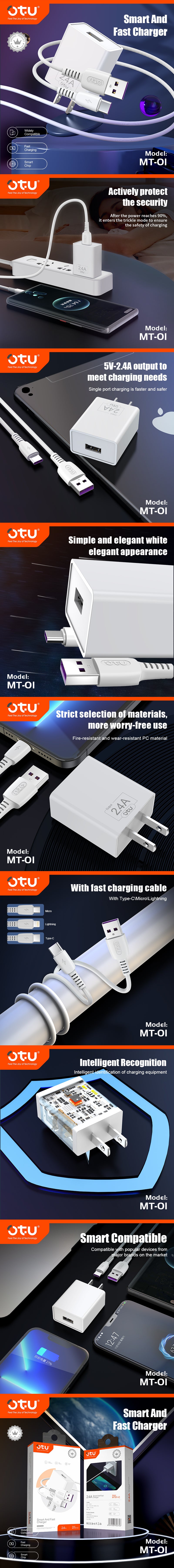 OTU MT01 Smart & Fast Charger Cable – Safe 5V/2.4A Multi-Device Charging Pad