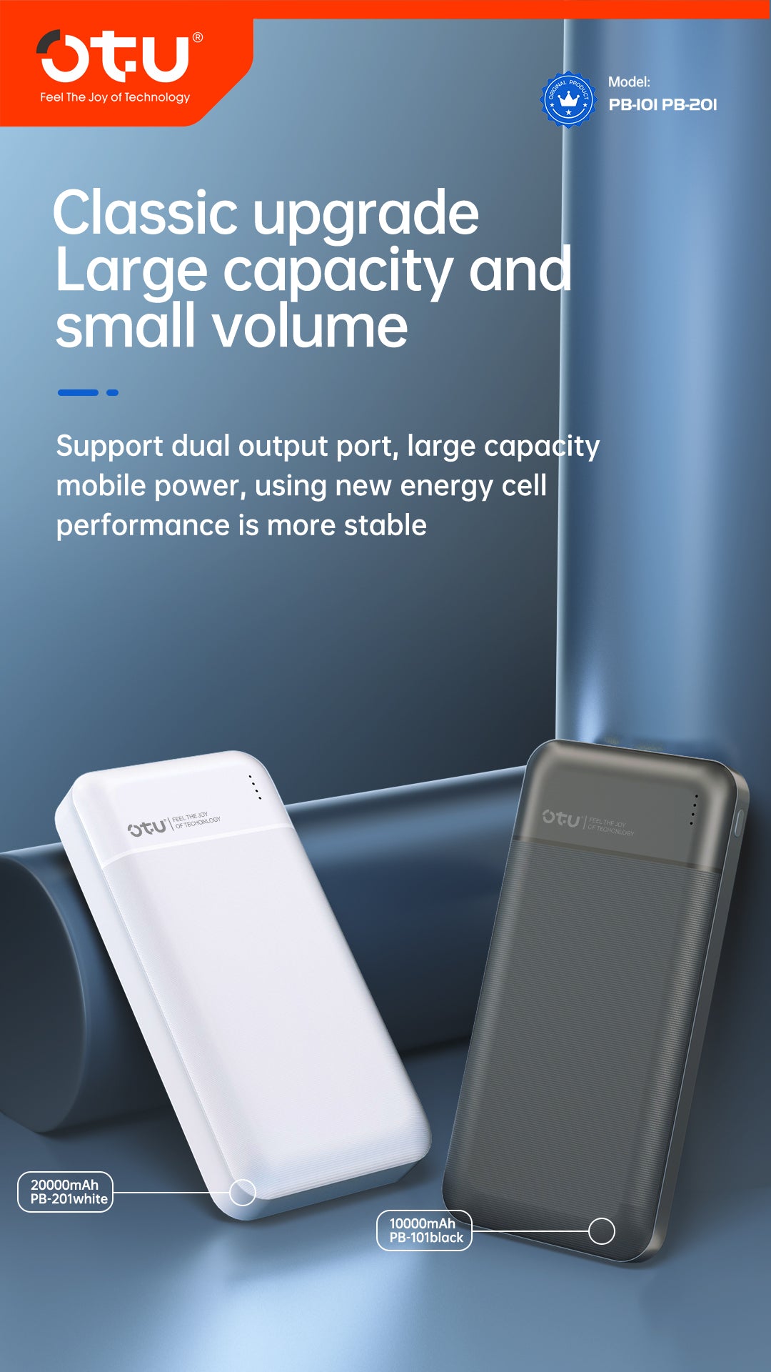 OTU PB101 10000mAh Ultra-Compact Portable Charger – Dual USB Output, High-Speed Power Bank for Phones & Devices