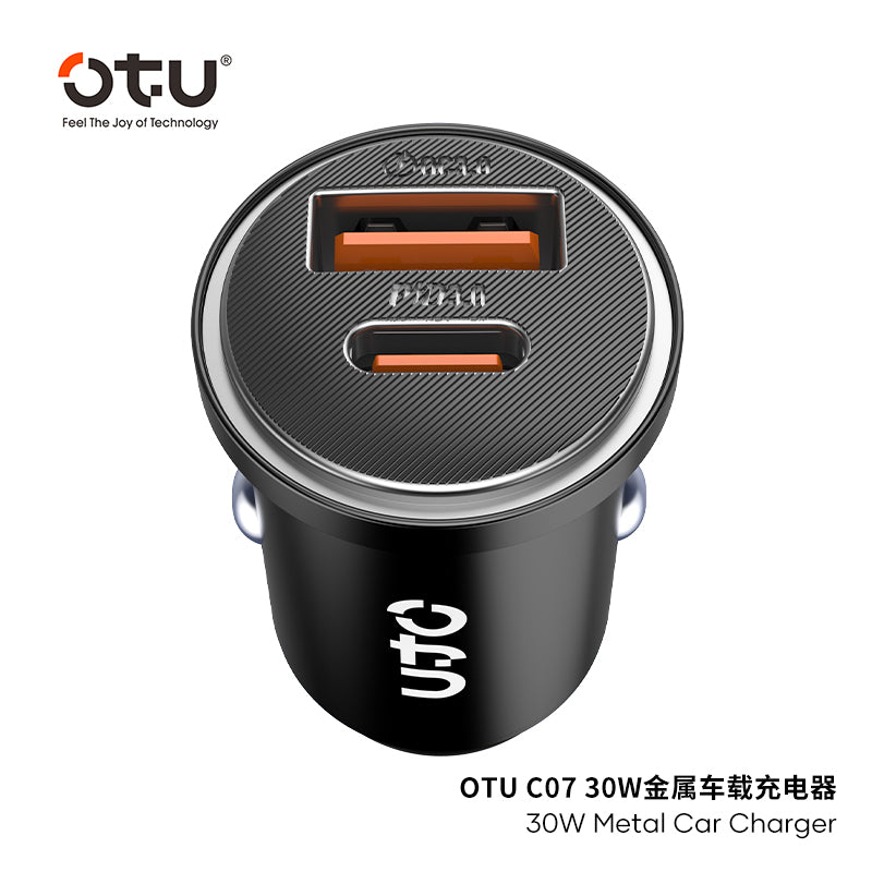 OTU CO7 30W Metal Car Charger – Dual Port USB C & USB A Fast Charger with Smart Chip for Cars & Trucks