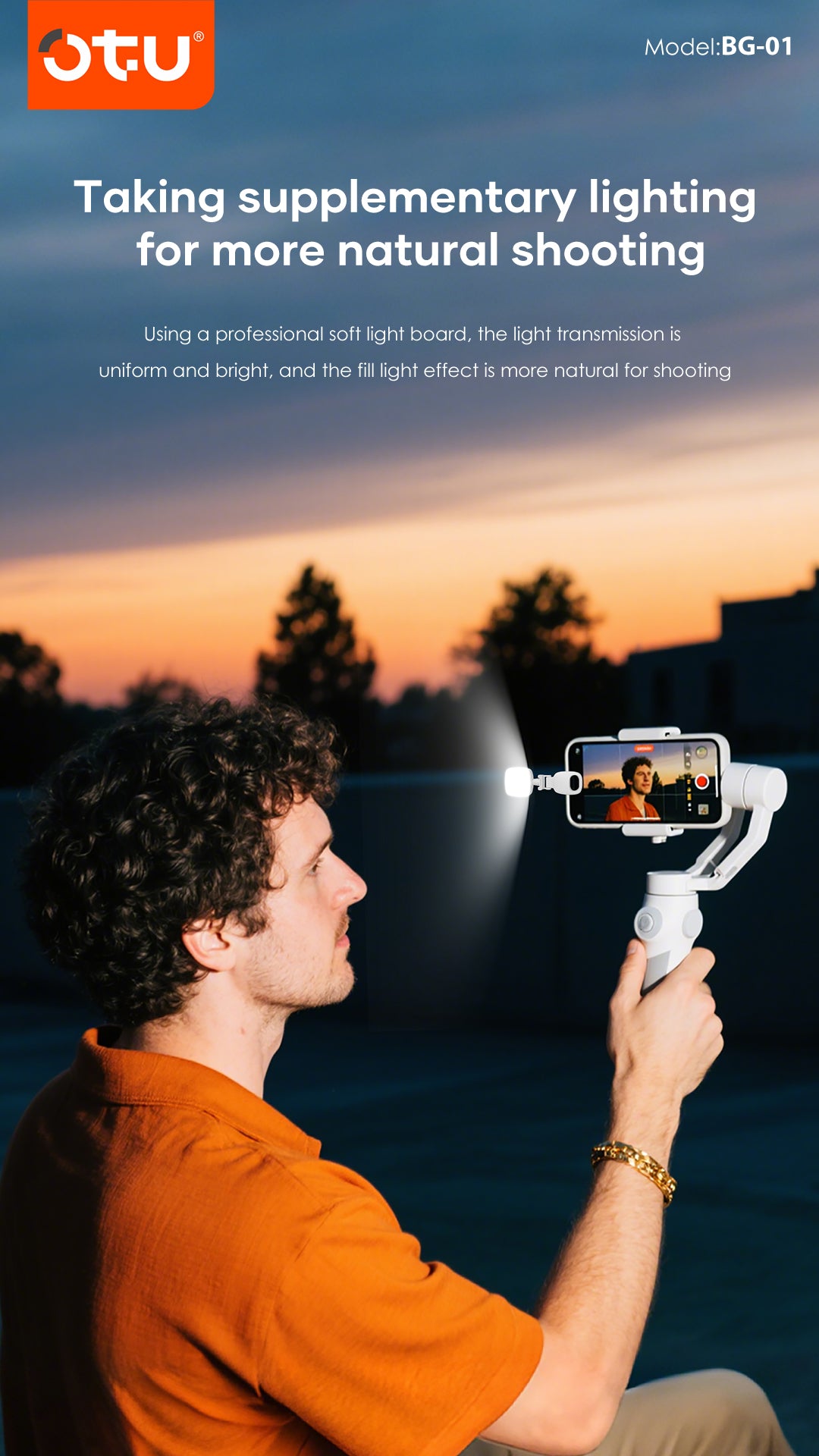 OTU BG01 360° Adjustable Phone Fill Light - Portable LED Video Light with Soft Light for Content Creation, Vlogging, Live Streaming