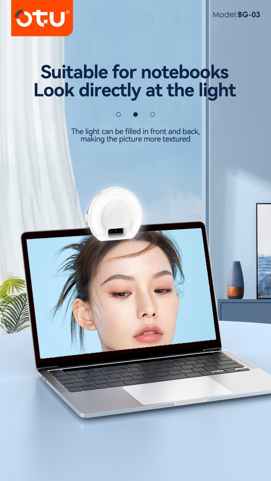 OTU BG03 Mini Selfie Fill Light for Phone & Laptop - Portable Clip-On Camera Light with Type-C Charging
