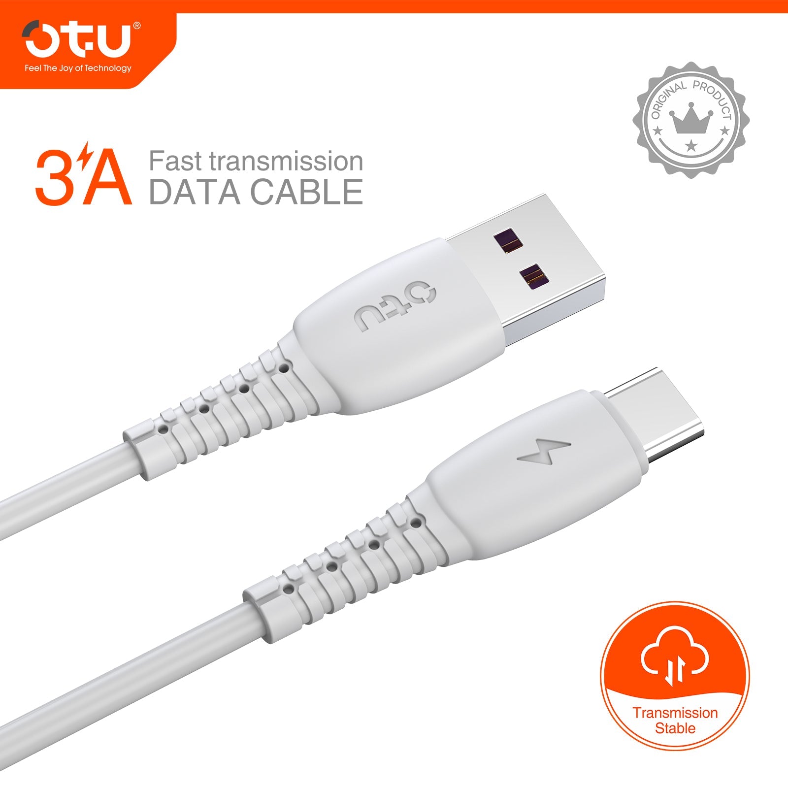 OTU DL05 3A Fast Charging Data Cable with 480Mbps High-Speed Transmission & Smart Chip - Durable White Braided Cable