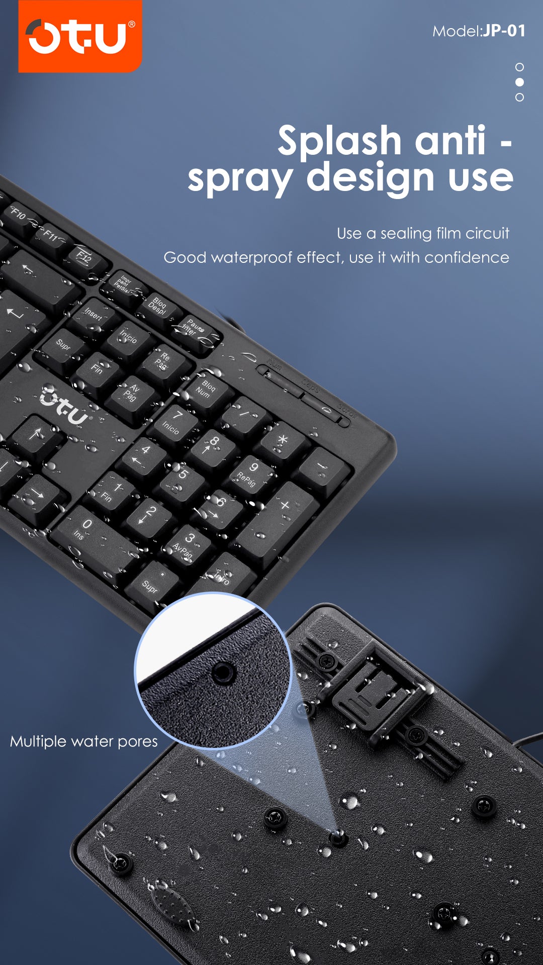 OTU JP-01 Wired Keyboard with U-Shaped Keycaps – Comfort Typing, Plug & Play for PC/Mac