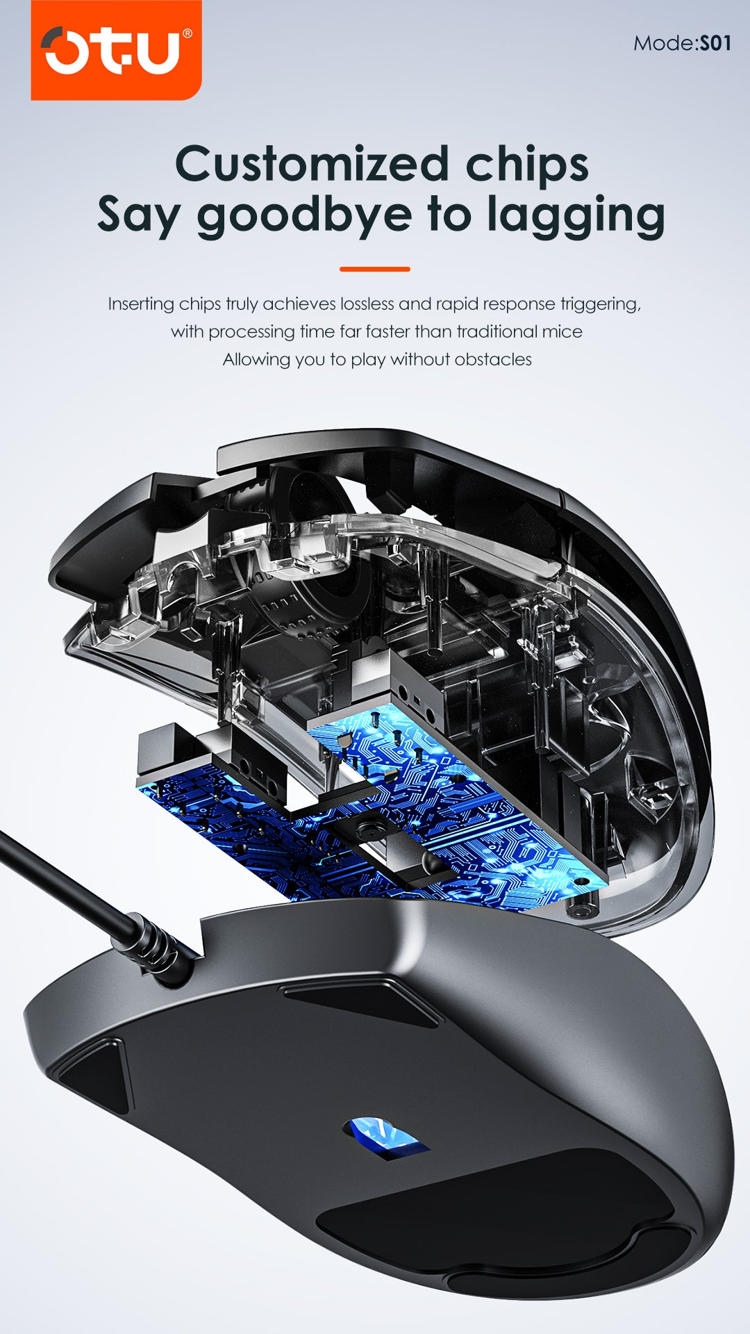 OTU S01 Ultra-Quiet USB Computer Mouse - Ergonomic, 8 Million Clicks, Plug & Play for PC, Mac, Laptop