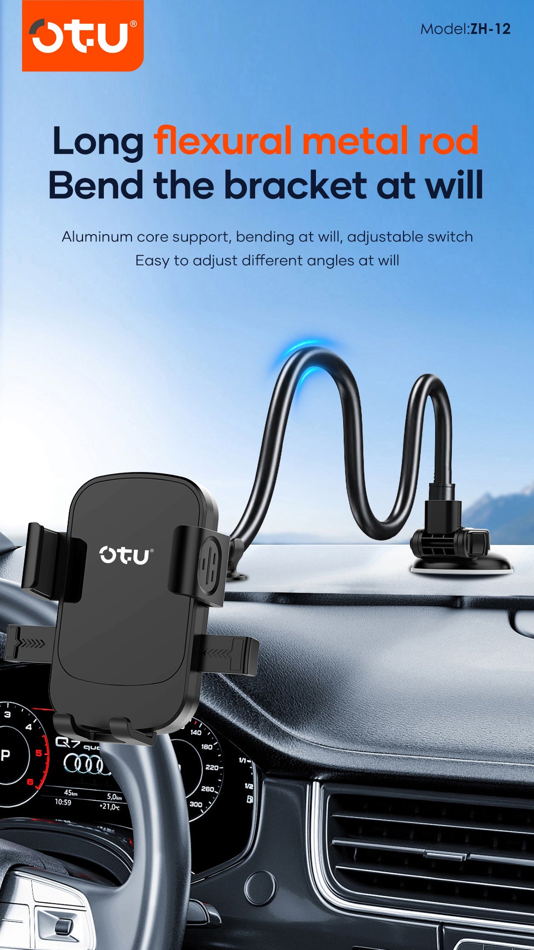 OTU ZH-12 Gravity Phone Holder with Strong Suction Cup – Bendable, Stable, Hands-Free Mount for All Devices