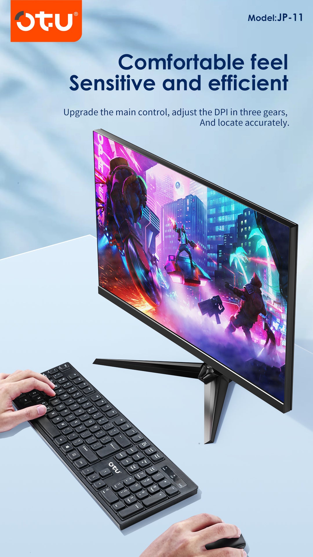OTU JP-11 Wireless Keyboard with 104 Keys & Multimedia Shortcuts – 2.4G Plug & Play for Office & Gaming