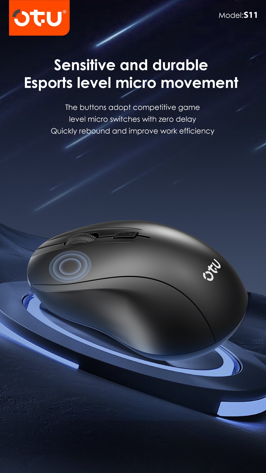 OTU S11 Wireless Mouse, 2.4G Silent Click Ergonomic Mouse with 3 Adjustable DPI, 3D Anti-Slip Scroll for PC, Laptop, Mac, Windows & mac IOS