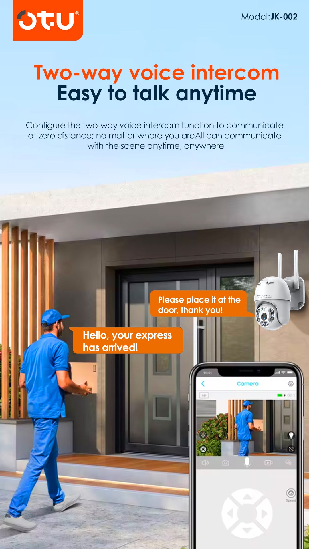OTU JK002 360° WiFi Indoor Pan/Tilt Security Camera with Human Tracking & 2-Way Talk