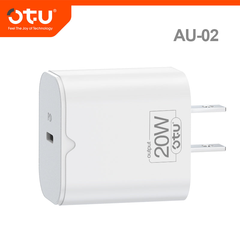 OTU AU02 20W Single-Port USB-C Fast Wall Charger with US/EU Plug — Safe & Compact PD Charger for iPhone & Android