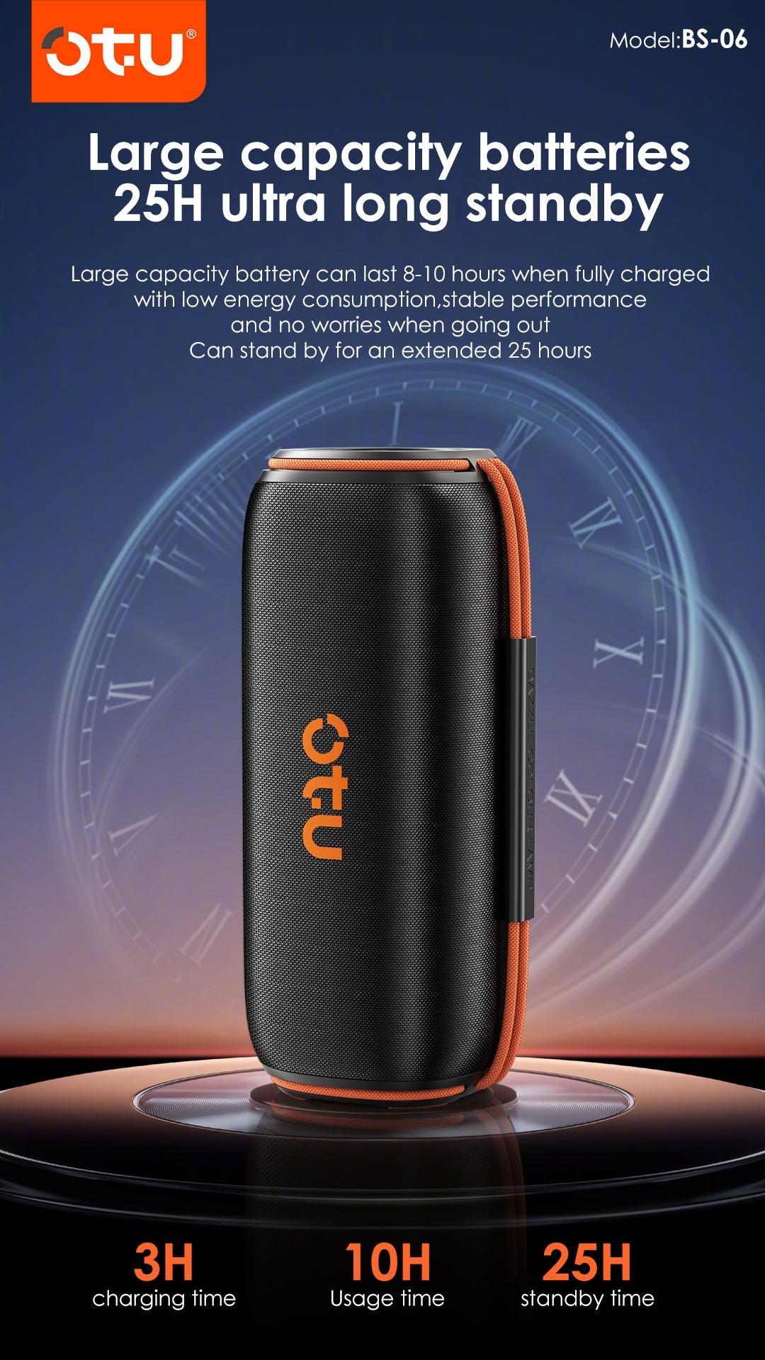 OTU BS-06 Portable Bluetooth Speaker: 25H Playtime, IPX5 Waterproof, 3D Surround Sound, Bluetooth 5.3 for iOS Android