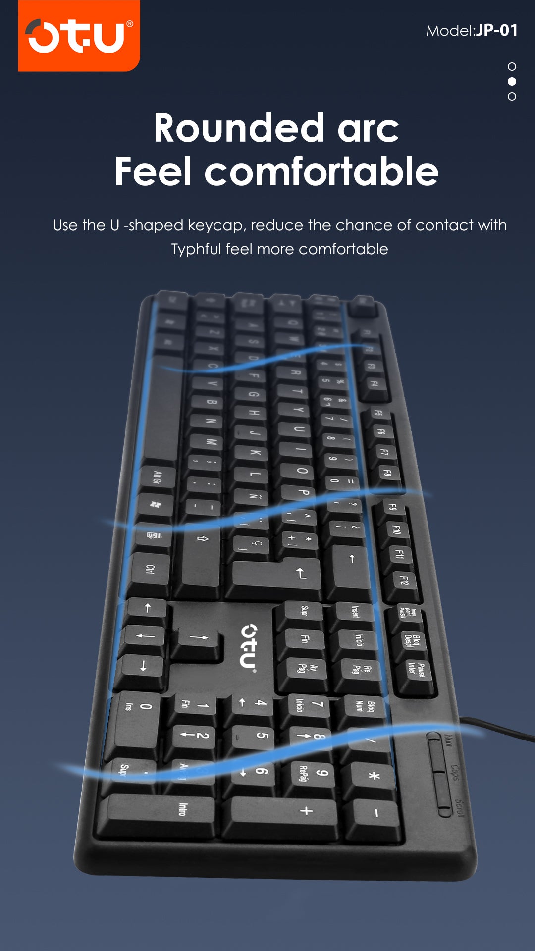 OTU JP-01 Wired Keyboard with U-Shaped Keycaps – Comfort Typing, Plug & Play for PC/Mac