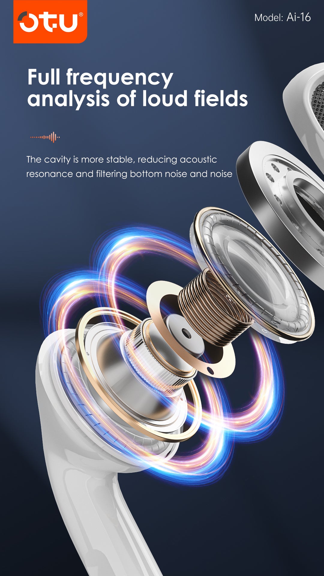 OTU AI-16 Wireless Earbuds - Bluetooth 5.3, 16H Playtime, Deep Bass, Noise Isolation, Sport Earphones for iPhone Android