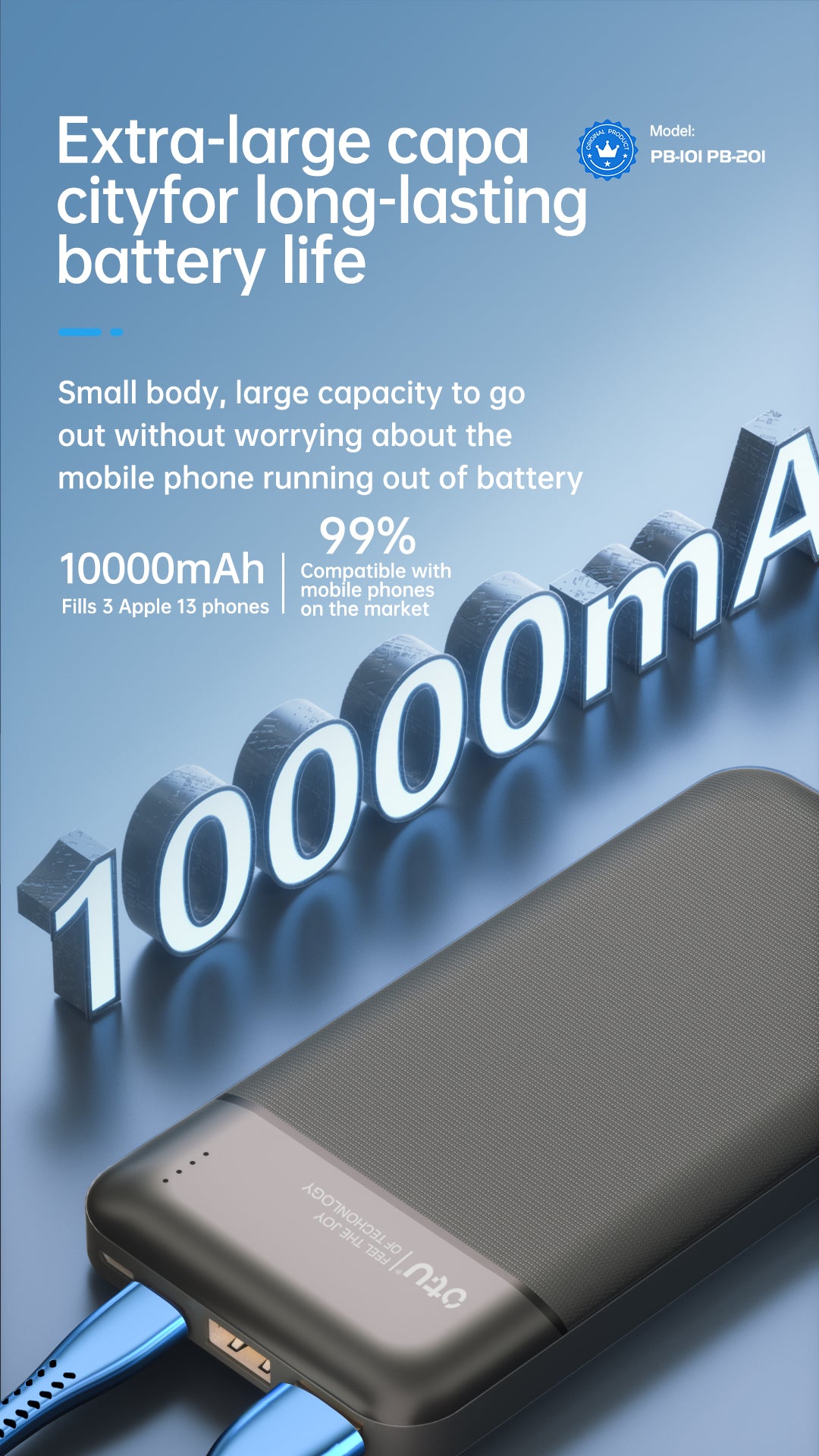 OTU PB201 20000mAh Ultra-Compact Portable Charger – Dual USB Output, High-Speed Power Bank for Phones & Devices
