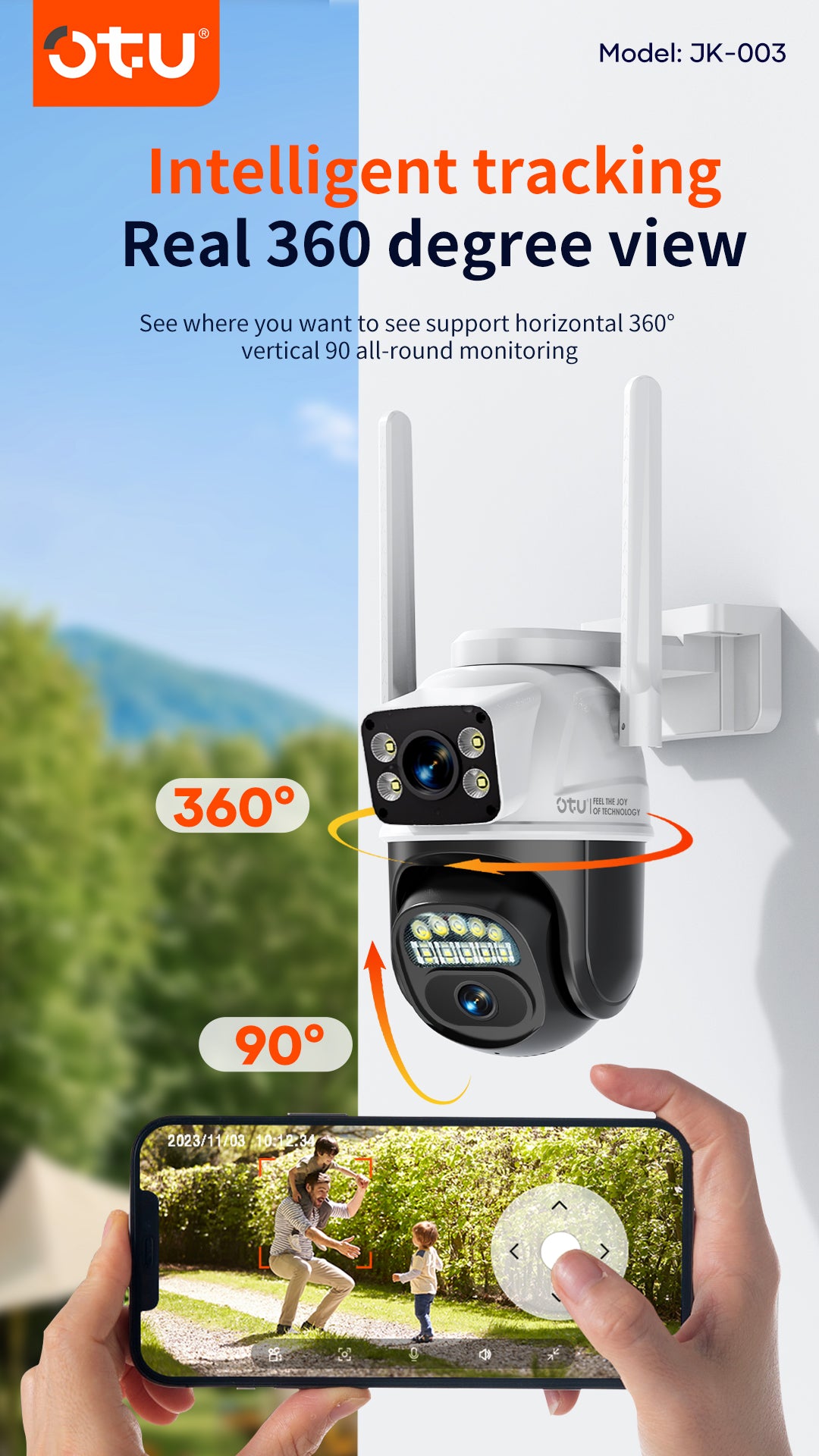 OTU JK003 4K Outdoor Security Camera, 360° PTZ with Color Night Vision, Human Tracking & Weatherproof