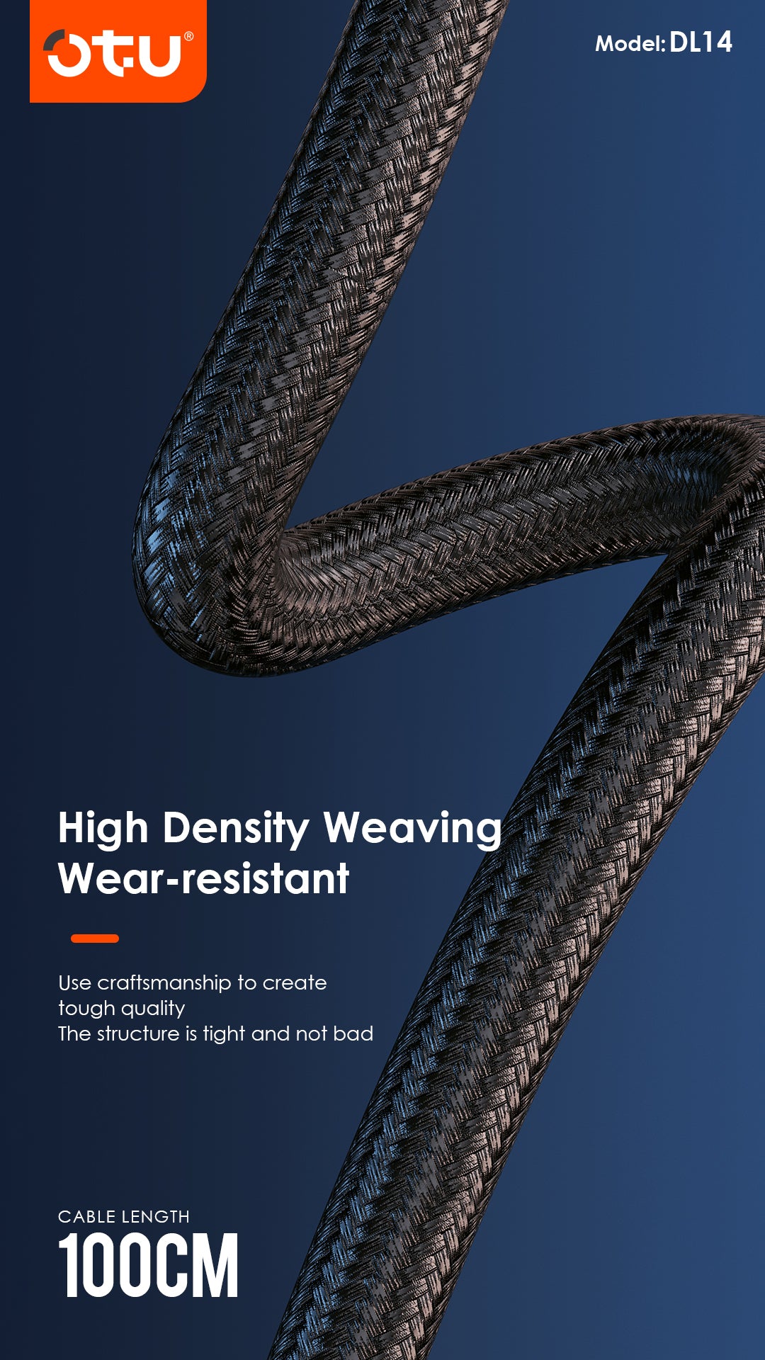 OTU DL14 5A Fast Charging Cable with Smart Chip - Safe & Durable Braided USB Cable for Quick Charge and Data Transfer