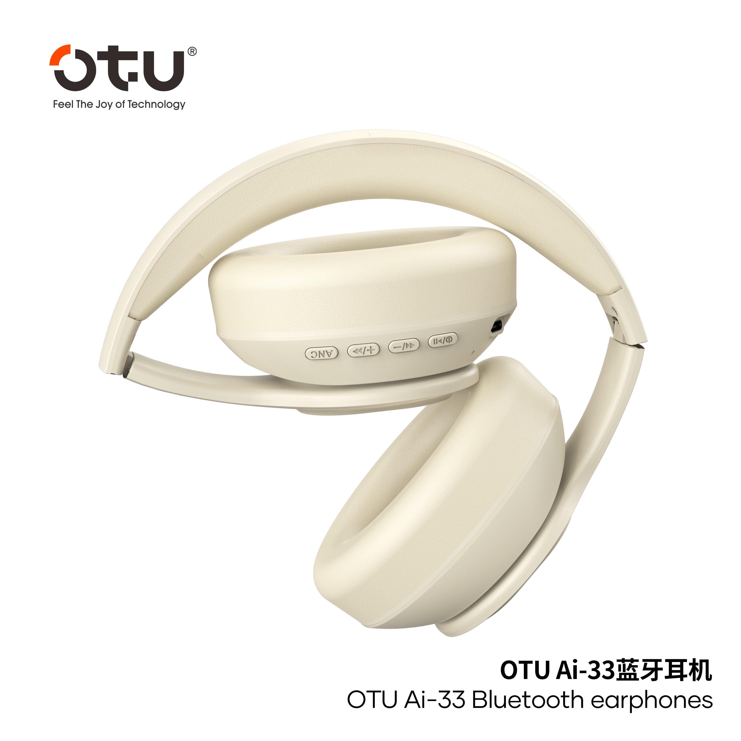 OTU Ai-33 ANC Wireless Headphones - 50H Battery, Active Noise Cancelling, Bluetooth 5.4, Foldable, Hi-Fi Sound