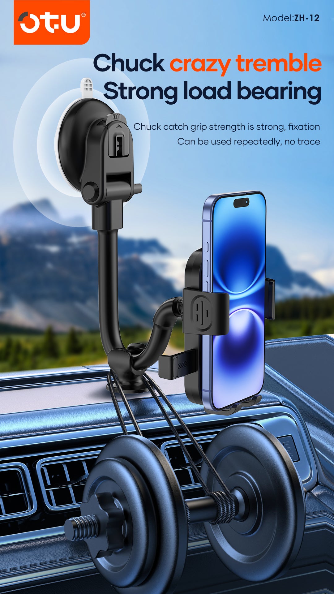 OTU ZH-12 Gravity Phone Holder with Strong Suction Cup – Bendable, Stable, Hands-Free Mount for All Devices