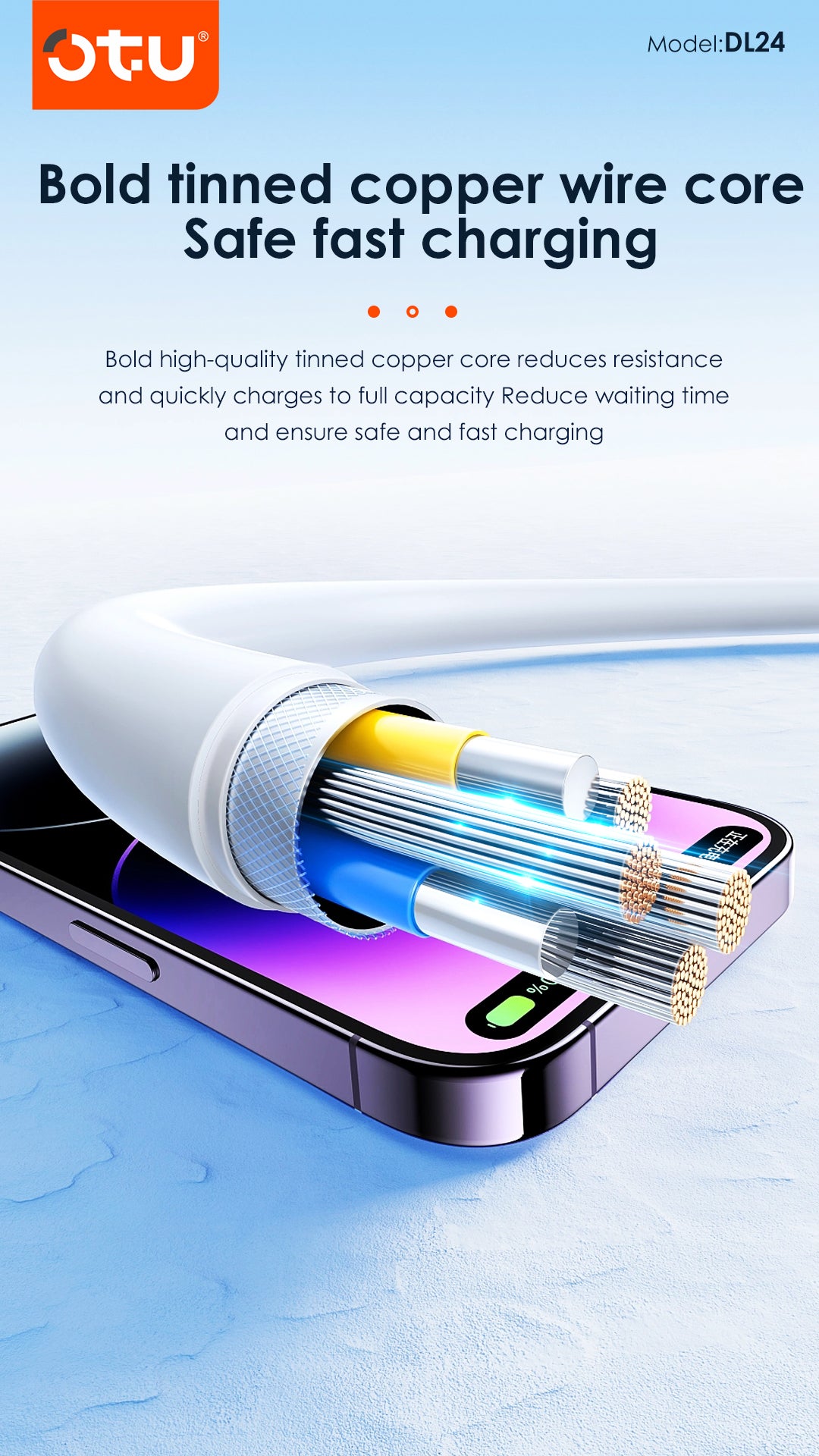OTU DL24 5A Super Fast Charging Cable 1.5M - Ultra Soft Silicone USB Cable for Type-C & Lightning, High Speed Data Sync & Safe Charging